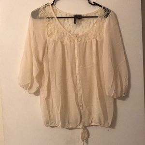 White Sheer Button Down Top